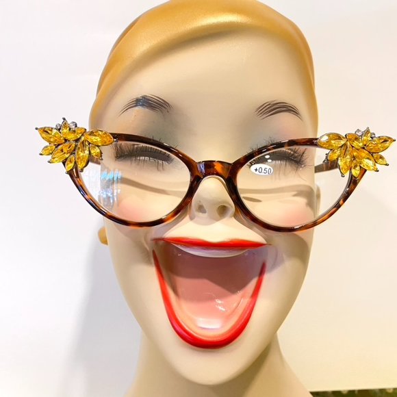 Vintage Vixen Retro Readers tortoise frames with gold rhinestones +.50 - Picture 5 of 6